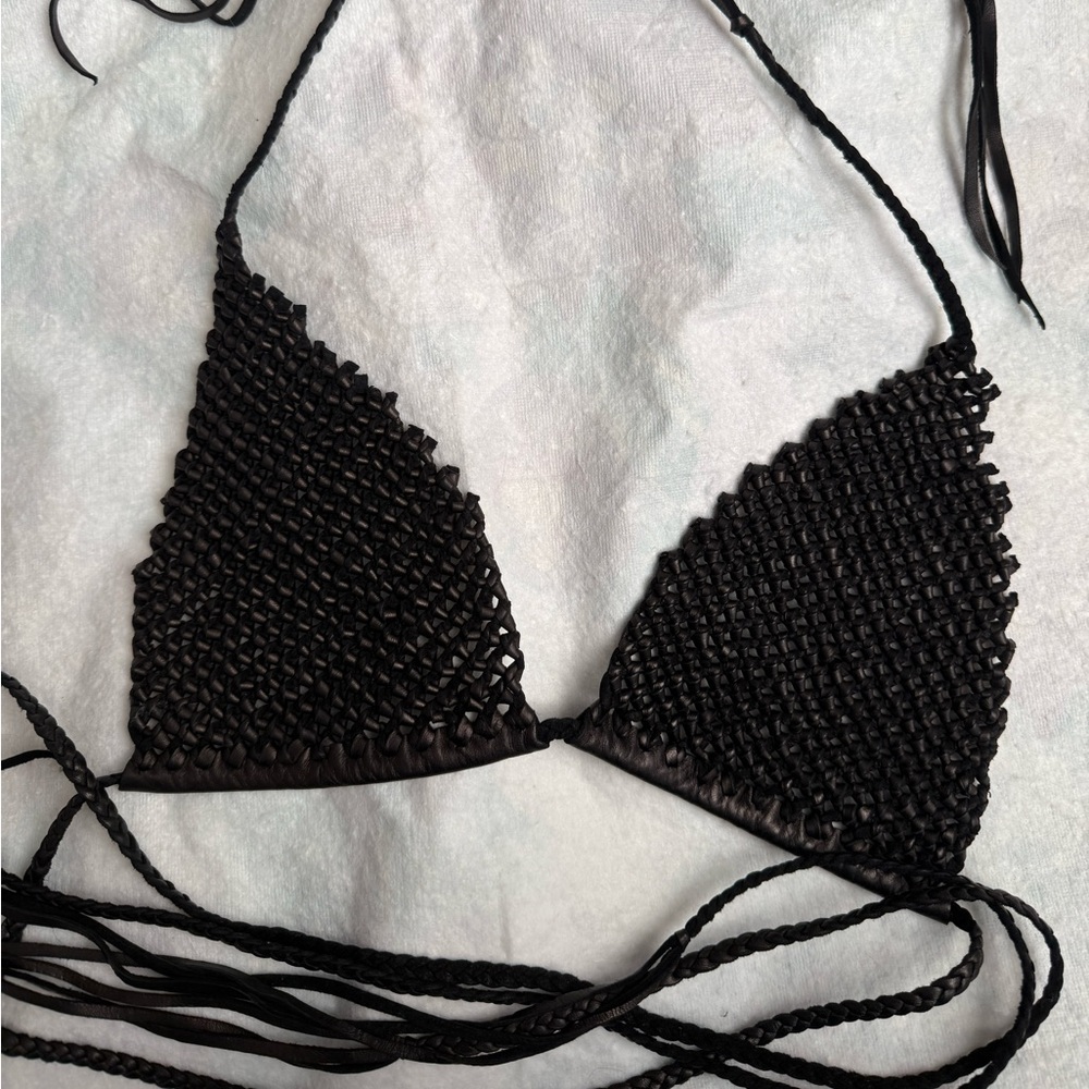 Caravana Black leather bikini bra top Matu